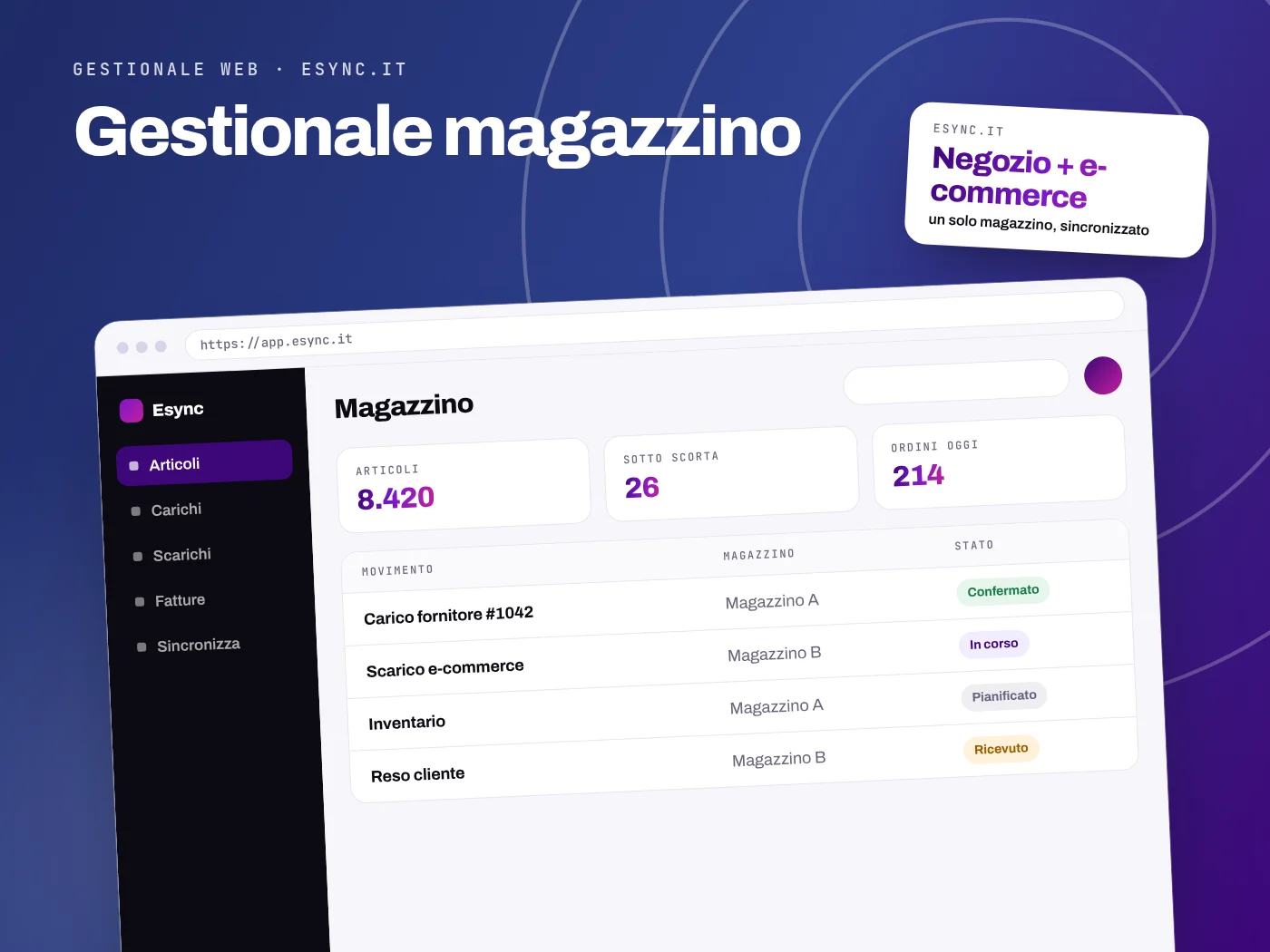 Gestionale magazzino Esync.it - servizio S.C.F. Group