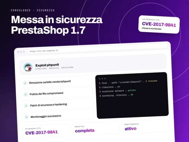 Messa in sicurezza PrestaShop 1.7 da exploit phpunit - servizio S.C.F. Group
