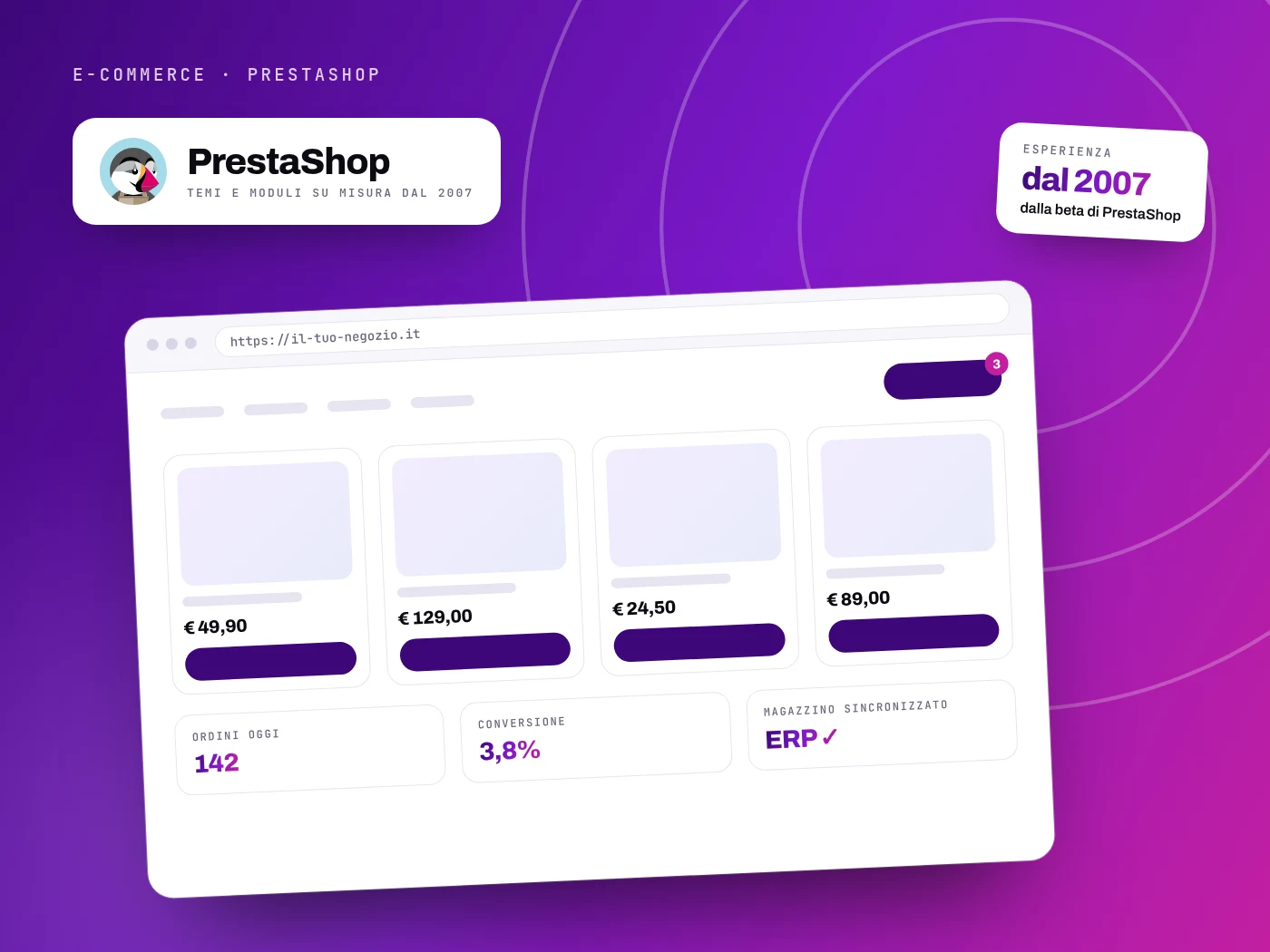 Sviluppo e-commerce PrestaShop: negozio online con temi e moduli su misura, esperienza dal 2007